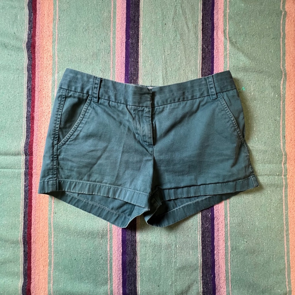 J.Crew Chino Shorts Womens 6 Teal Green Cotton Mid Rise Casual 61456 Summer